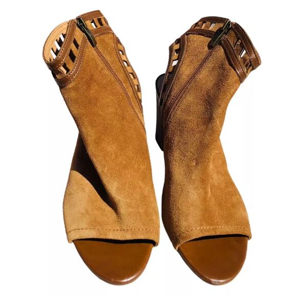 Franco Sarto Brown Leather Peep Toe Zip High Heel Cut Out Ankle Boots Size 10 - Picture 4 of 8